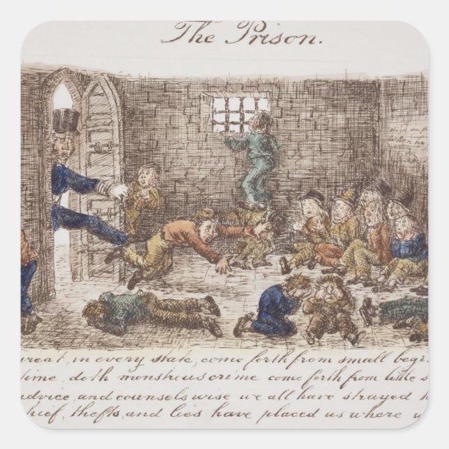 The Prison, 1858 (coloured engraving) Square Sticker (Front)