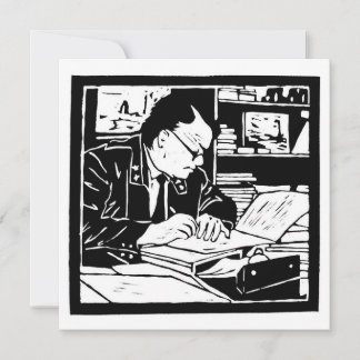 The Professor linocut Invitation