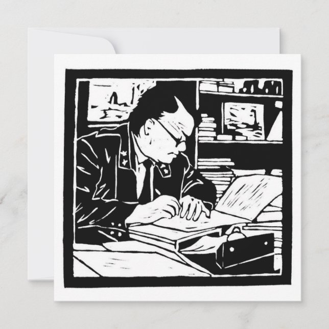 The Professor linocut Invitation (Front)