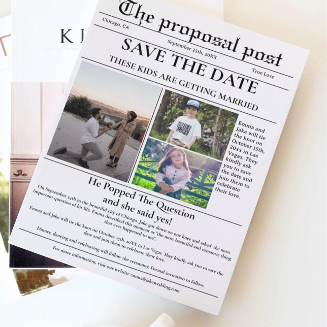 The proposal post Newspaper wedding save the date Invitation (Creator Uploaded)