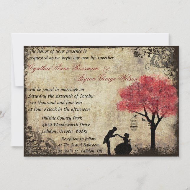 The Proposal Vintage Wedding Invitation in Red (Front)