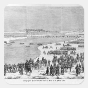 The Prussian army crossing the Shlei at Arnis Square Sticker
