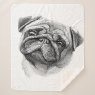 The Pug Portrait Cute Pug Dog Face Sherpa Blanket