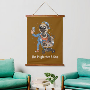  The Pugfather & Son   Funny Pug Dad & Puppy Selfi Hanging Tapestry