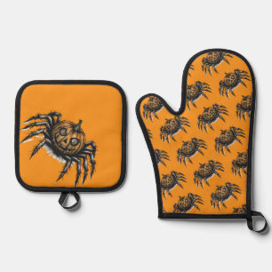The Pumpkin-Headed Crawler Oven Mitt & Pot Holder Set