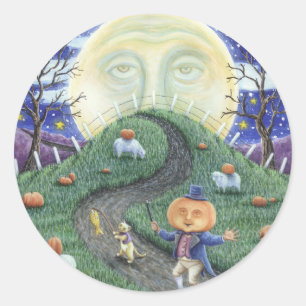 THE PUMPKIN MAN, FOLK ART HALLOWEEN STICKERS Rnd