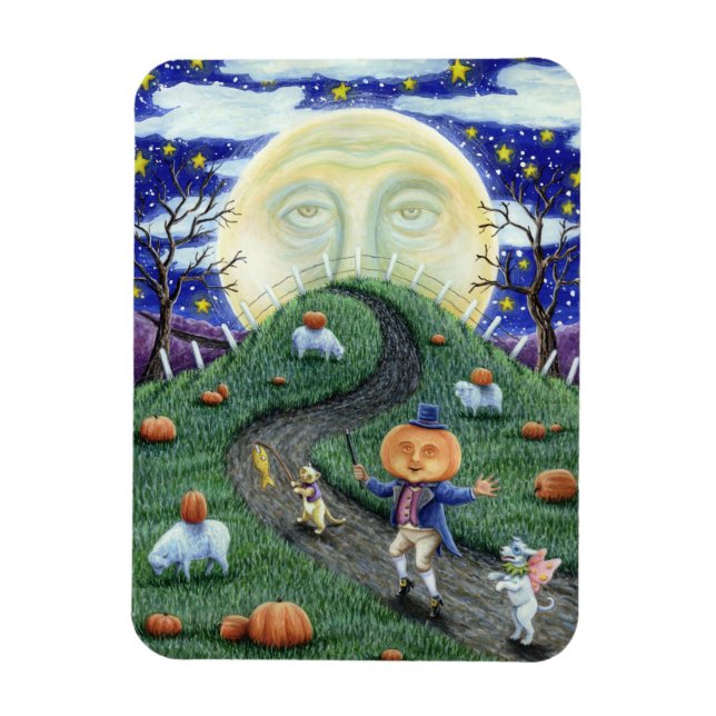 THE PUMPKIN MAN MEETING MAN IN THE MOON, HALLOWEEN MAGNET (Vertical)