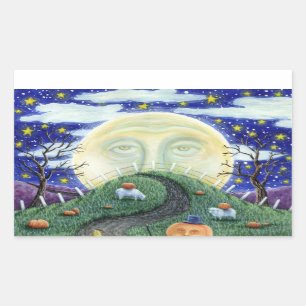THE PUMPKIN MAN MEETING MAN IN THE MOON, HALLOWEEN RECTANGULAR STICKER