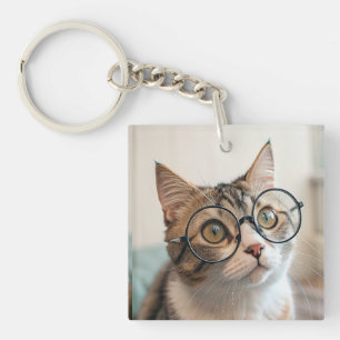 The Purr-fessor: A Scholarly Cat in Glasses Key Ring