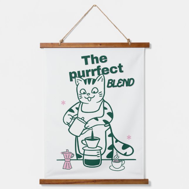 The purrfect blend- Funny Cat and Coffee Pun Hanging Tapestry (Front)