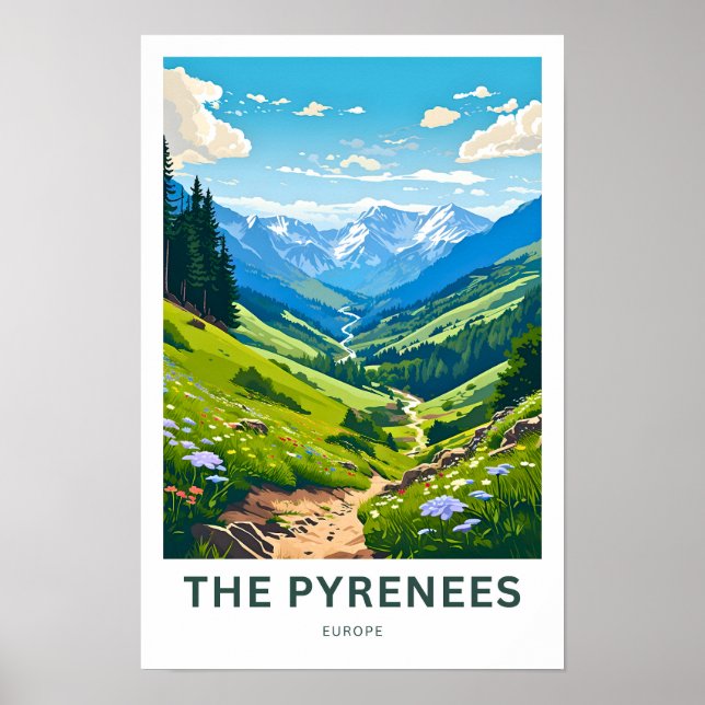 The Pyrenees Europe Travel Print (Front)
