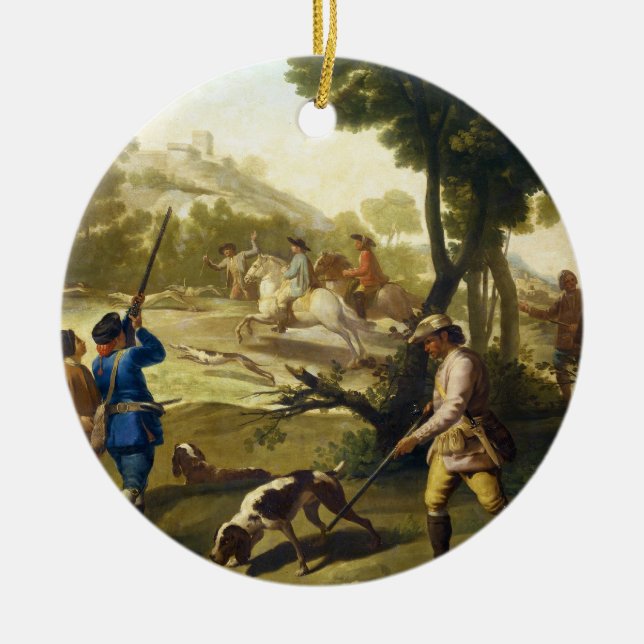 The Quail Hunting Francisco José Goya masterpiece Ceramic Tree Decoration (Front)