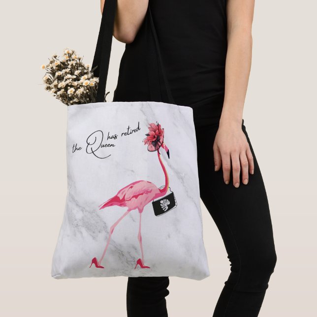 The Queen Has Retired Classy Chic Pink Flamingo Tote Bag (Close Up)