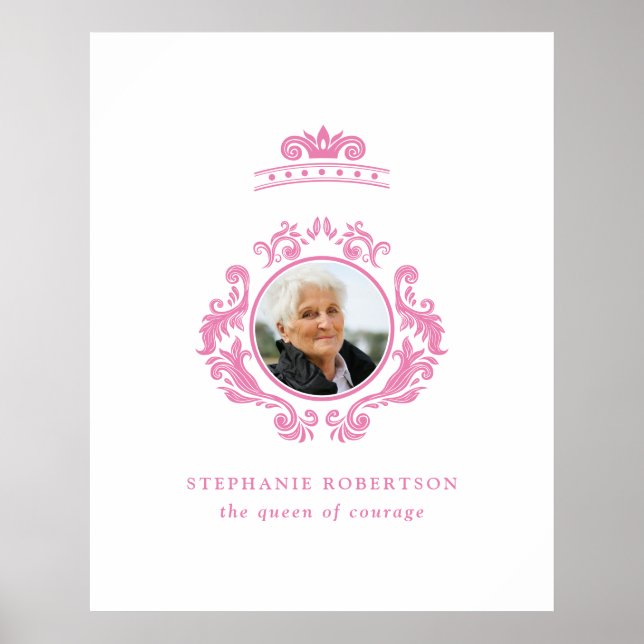 The Queen of Courage Breast Cancer Pink Photo Name Poster (Front)