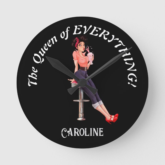 The Queen of Everything. Editable text and name Round Clock (Front)