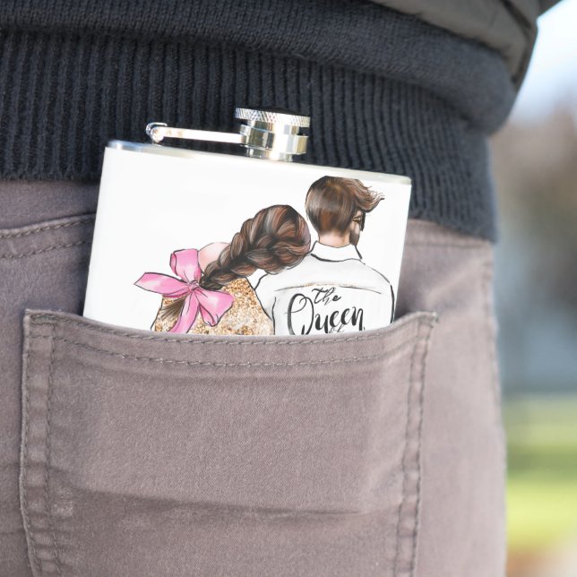 The Queen of my heart valentine day couple in love Hip Flask (In Situ)