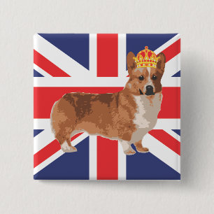 The Queen's Corgi with Crown and Union Jack 15 Cm Square Badge