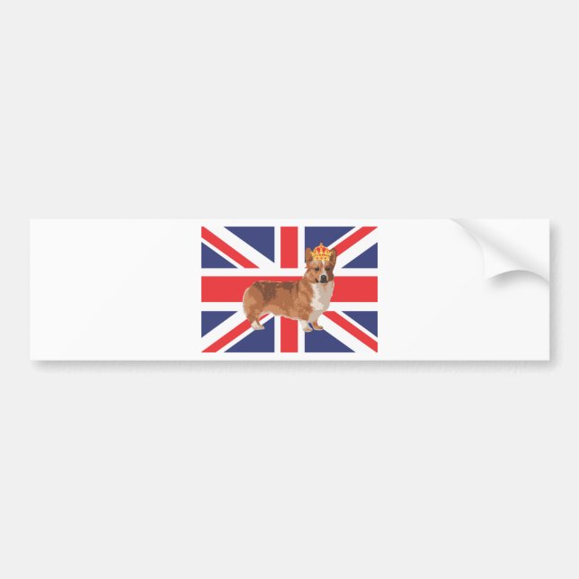 The Queen's Corgi with Crown and Union Jack Bumper Sticker (Front)
