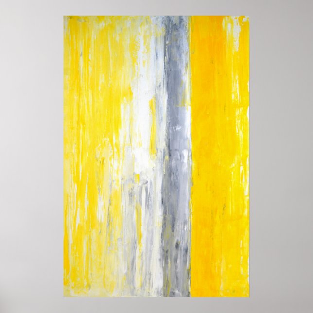 'The Queue' Grey and Yellow Abstract Art Poster (Front)