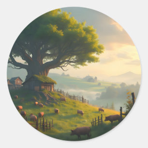 The Quiet Farm – Farmhouse Landscape Classic Round Sticker