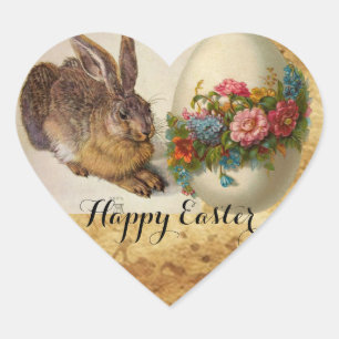 THE RABBIT ( Hare ) EASTER EGG AND FLOWERS Heart Sticker