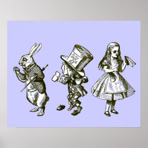 The Rabbit, the Hatter & Alice in Blue Tint Poster