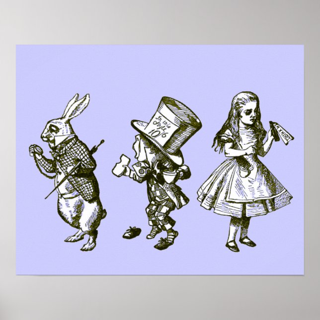 The Rabbit, the Hatter & Alice in Blue Tint Poster (Front)