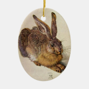 THE RABBIT ( Young Hare ) EASTER EGGS WITH FLOWERS Ceramic Tree Decoration