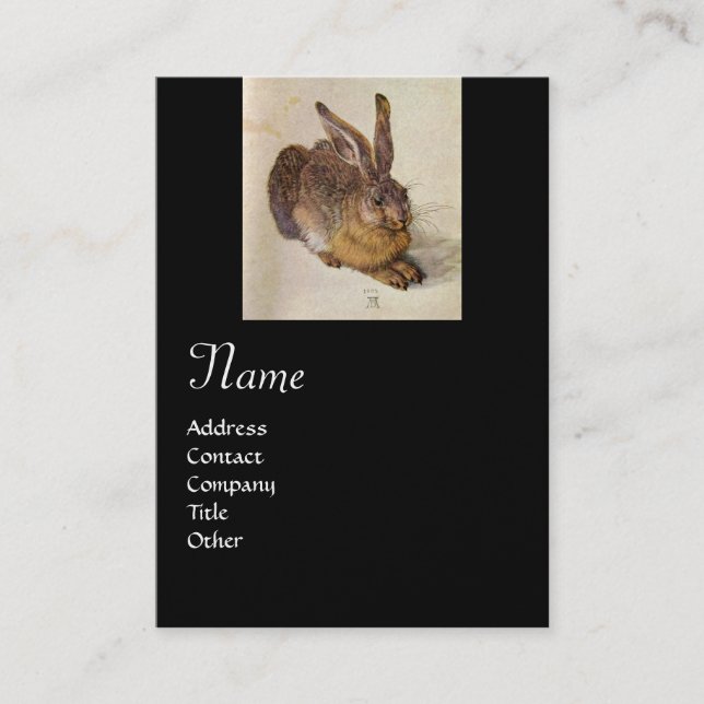 THE RABBIT ( Young Hare ) Monogram ,black and gold Business Card (Front)