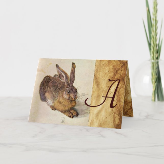 THE RABBIT ( Young Hare ) Monogram Note Card (Front)