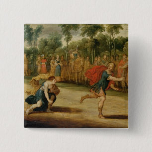The Race of Atalanta and Hippomenes (oil on panel) 15 Cm Square Badge