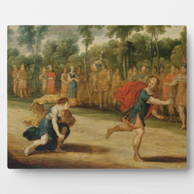 The Race of Atalanta and Hippomenes (oil on panel) Plaque (Front)