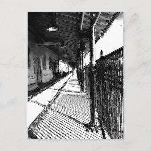 The Railway Station  black and white sketch Postcard