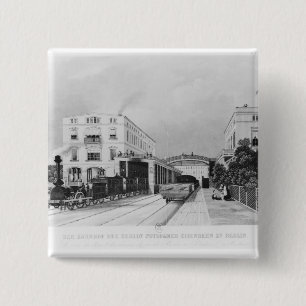 The railway station of the train Berlin-Potsdam 15 Cm Square Badge