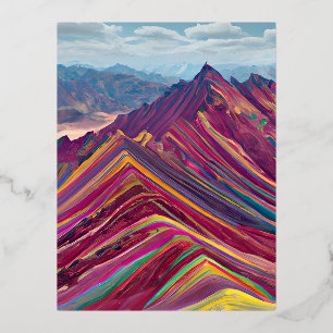 The Rainbow Mountains, also known as Montañas de S Foil Holiday Postcard