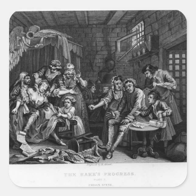 The Rake in Prison, plate VII Square Sticker (Front)