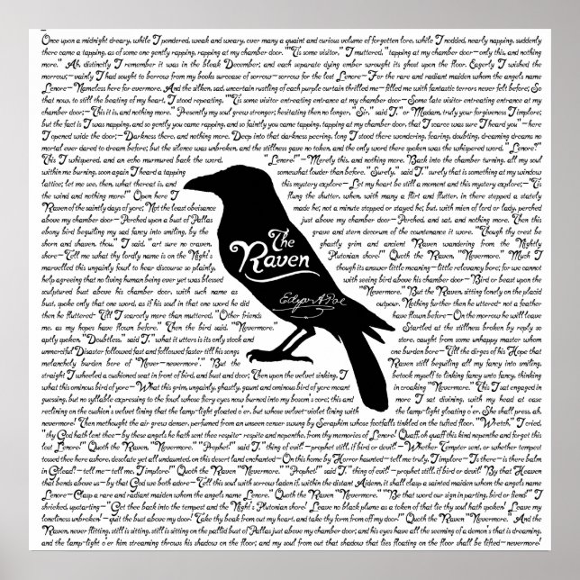 The Raven Complete Poem by Edgar Allan Poe Poster (Front)