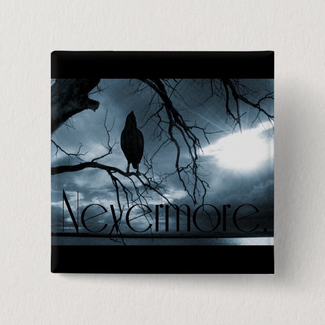 The Raven - Nevermore Sunbeams & Tree Blue 15 Cm Square Badge (Front)