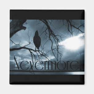 The Raven - Nevermore Sunbeams & Tree Blue Magnet