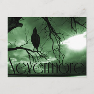 The Raven - Nevermore Sunbeams Tree - Green Postcard
