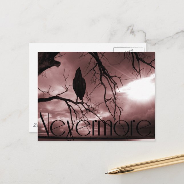 The Raven - Nevermore Sunbeams & Tree Postcard (Front/Back In Situ)