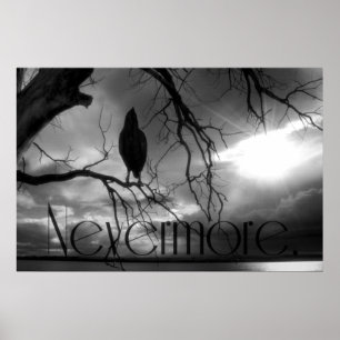 The Raven Poster - Nevermore Sunbeams Tree B&W