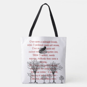 The Raven Red Vintage Poem Tote Bag