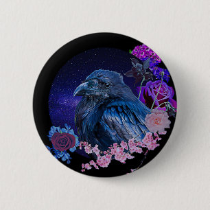 The Raven's Floral Galaxy Goth Badge