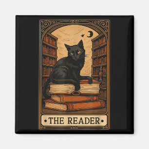 The Reader Black Cat Book Reading Halloween Tarot Magnet