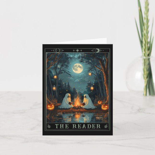 The Reader Bookish Cute Spooky Ghost Reading Book  Card (Front)