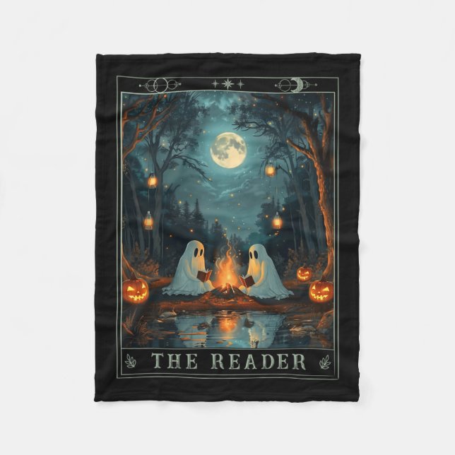 The Reader Bookish Cute Spooky Ghost Reading Book  Fleece Blanket (Front)