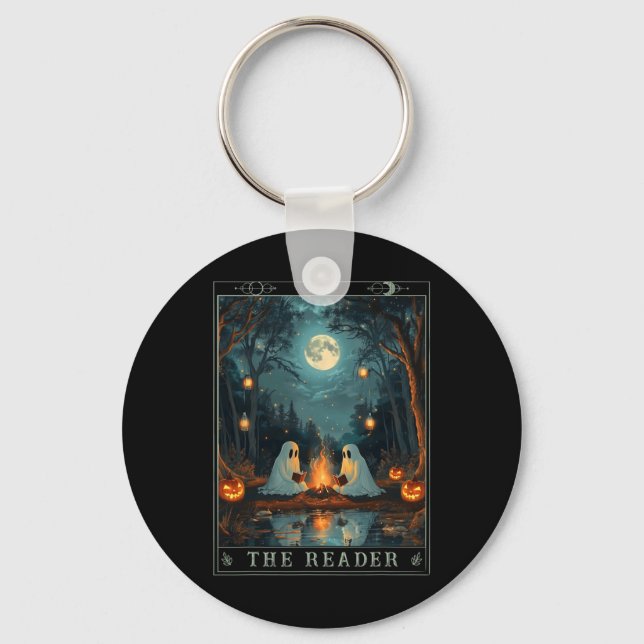 The Reader Bookish Cute Spooky Ghost Reading Book  Key Ring (Front)