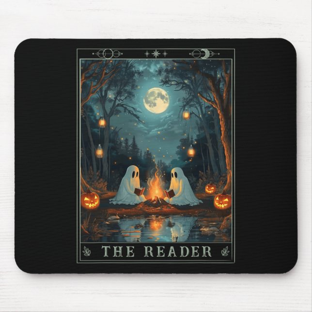 The Reader Bookish Cute Spooky Ghost Reading Book  Mouse Pad (Front)