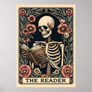 The Reader Skeleton Tarot Card  Poster